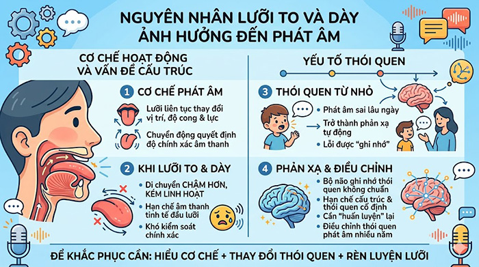 Cơ lưỡi hoạt động chưa hiệu quả là một trong những nguyên nhân gây nói ngọng.